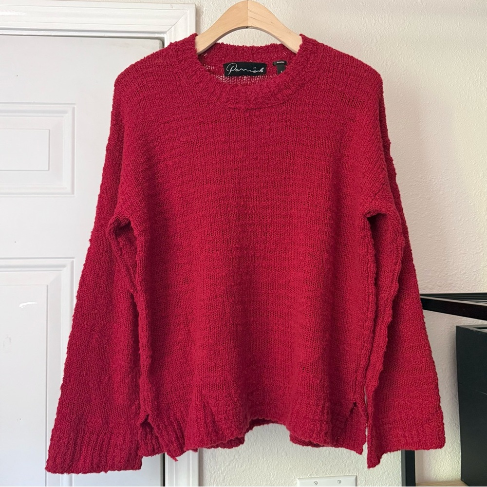 PARRISH LA red Wool blend crochet open knit boxy oversized pullover sweater